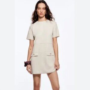 Zara Off-White Ecru Short Sleeve Mini Dress